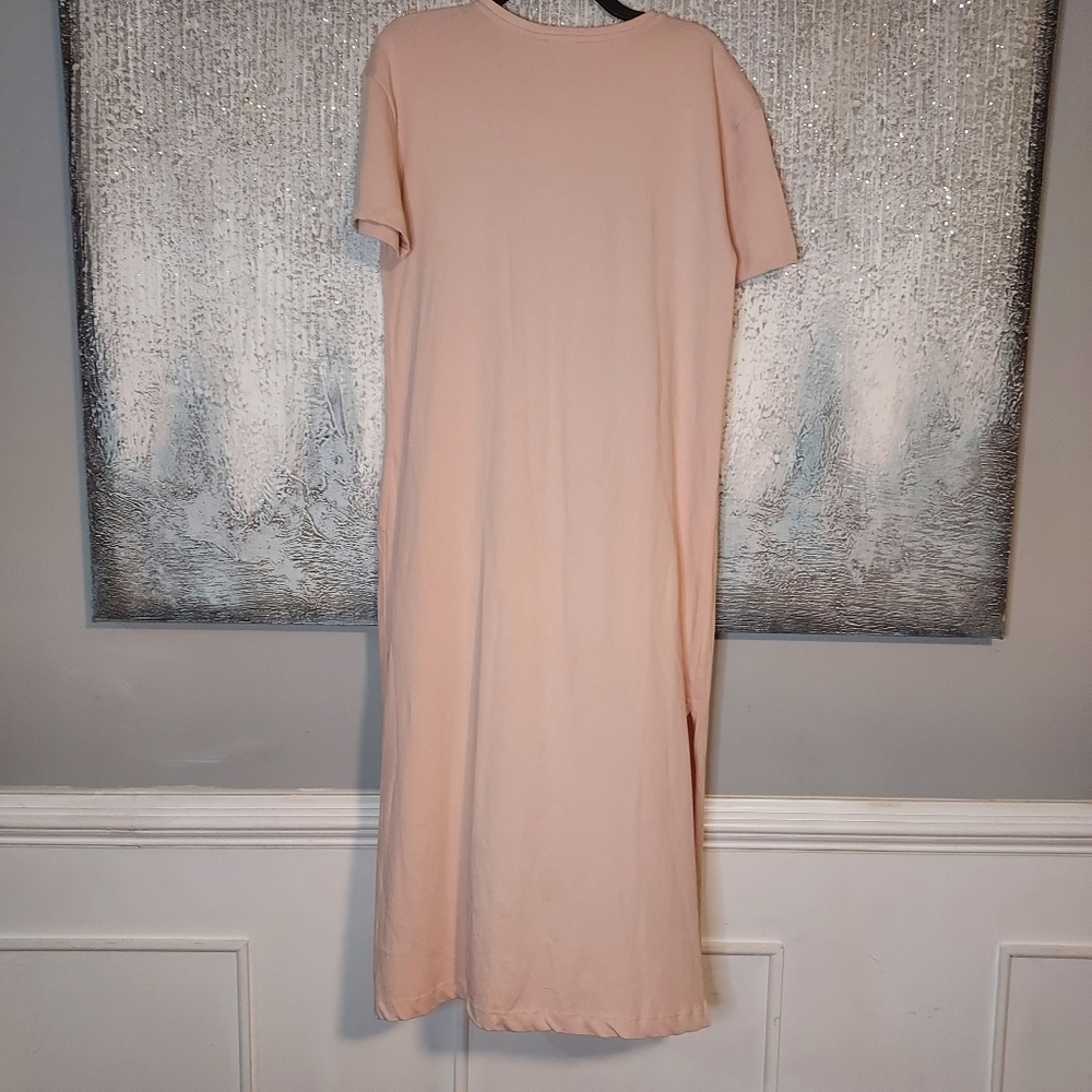 ZARA Light Pink Short Sleeve Long Button Casual Dress Sz-S - Picture 7 of 9